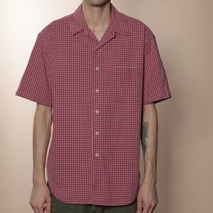 Y2K Red Plaid Short Sleeve Button Up Shirt Large Arizona Jean Co Mens